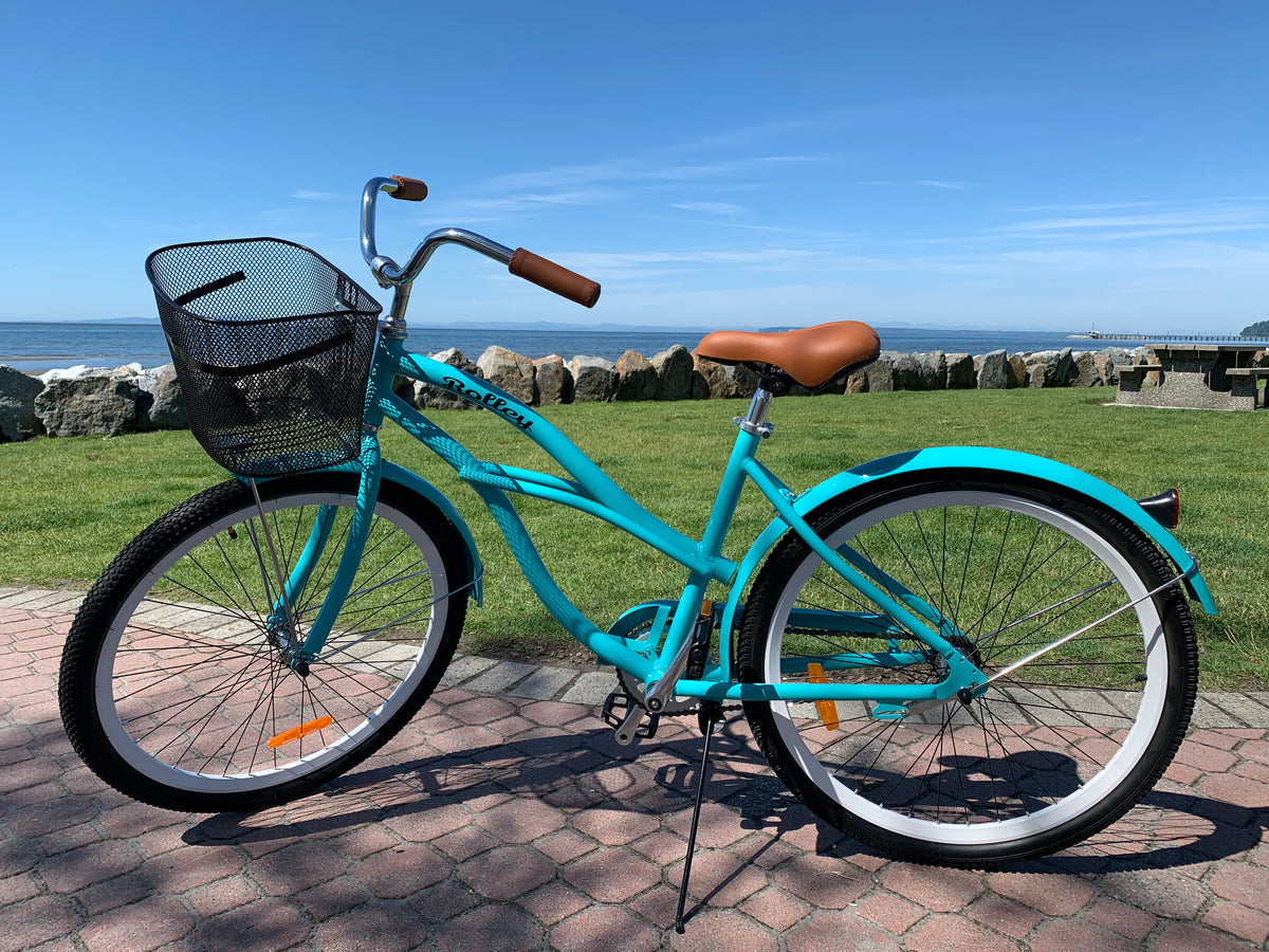 Beach bicycle with online basket